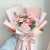 11朵浅粉色康乃馨，尤加利叶间插；，白色网纸内衬，不少于4张粉色欧亚纸外包装，